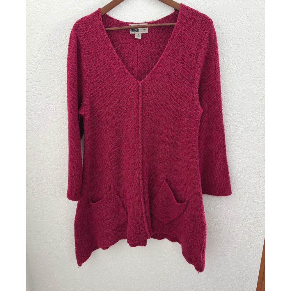 Habitat Sweater Tunic Knit Oversized V-Neck Fuchsia Size Medium Witchy Bohemian